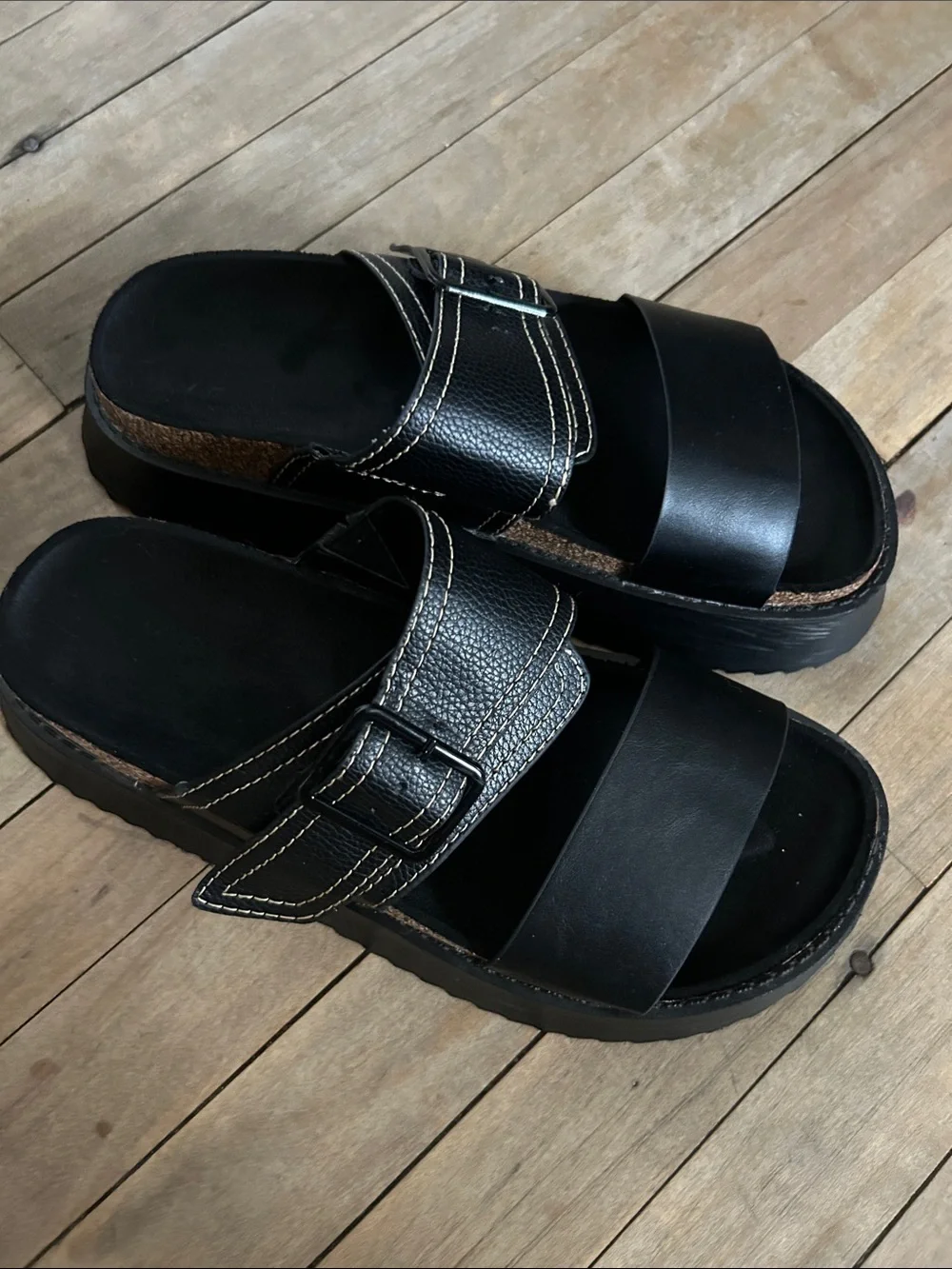 Women’s Black Dual-Strap Slide Sandals